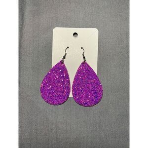 Purple Glitter‎ Faux Leather Earrings